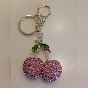 Pink Crystal Cherry Bag Charm Keychain